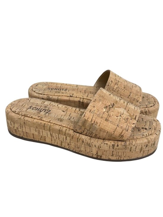SCHUTZ Shoes - Schutz Yara Cork Flatform Women's Slip on Platform Sandals Size 8 B